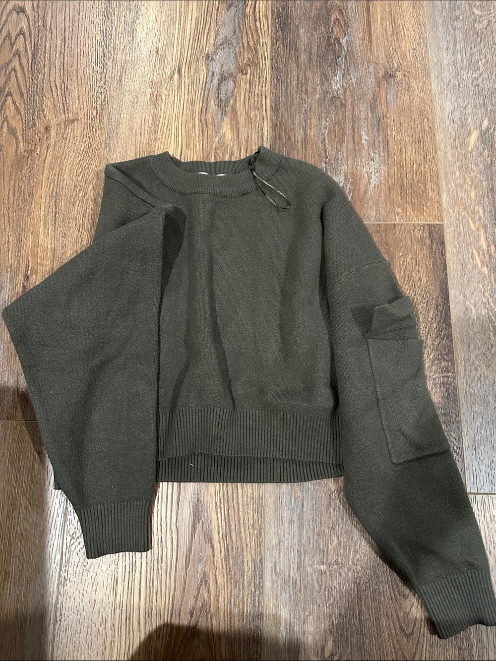 Pink Rose Olive Green Cropped Cargo Pocket Knit Sweater